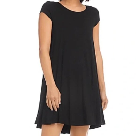 FIGWOOD Cap Sleeve Trapeze Black Dress - Picture 1 of 9